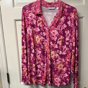 Isaac Mizrahi Live! Mixed Print Button Front Shirt XL A514013 SOFT magenta pink